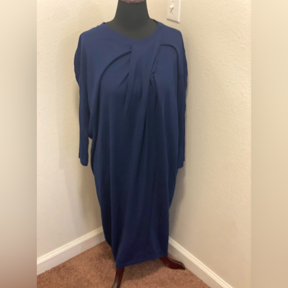 Content 100% Wool Oversized Baggy MIDI Dress Navy Blue Size M